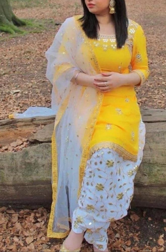 White and sale yellow punjabi suit